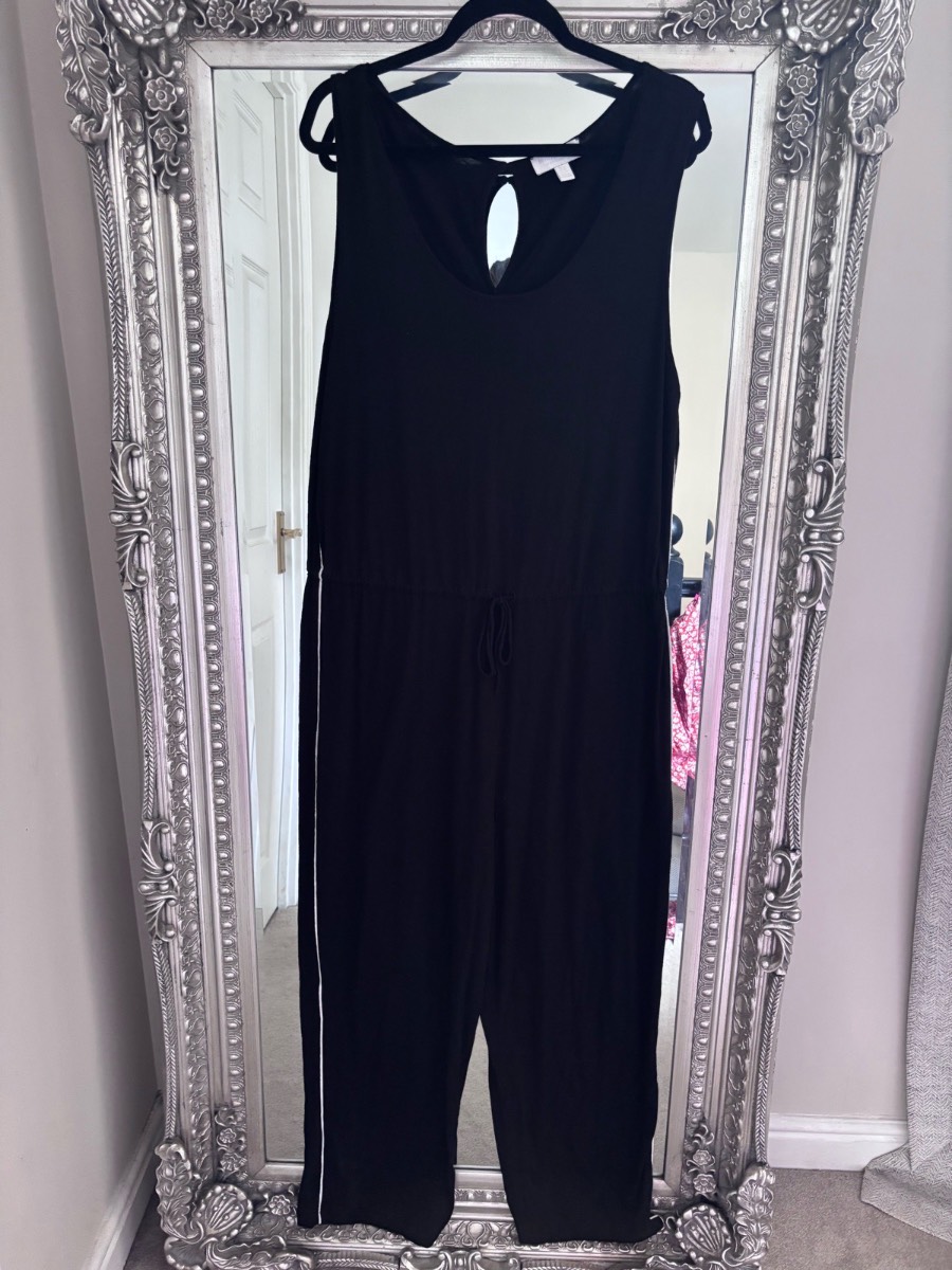 The white company white label women’s black side stripe cotton tie waist summer jumpsuit 18