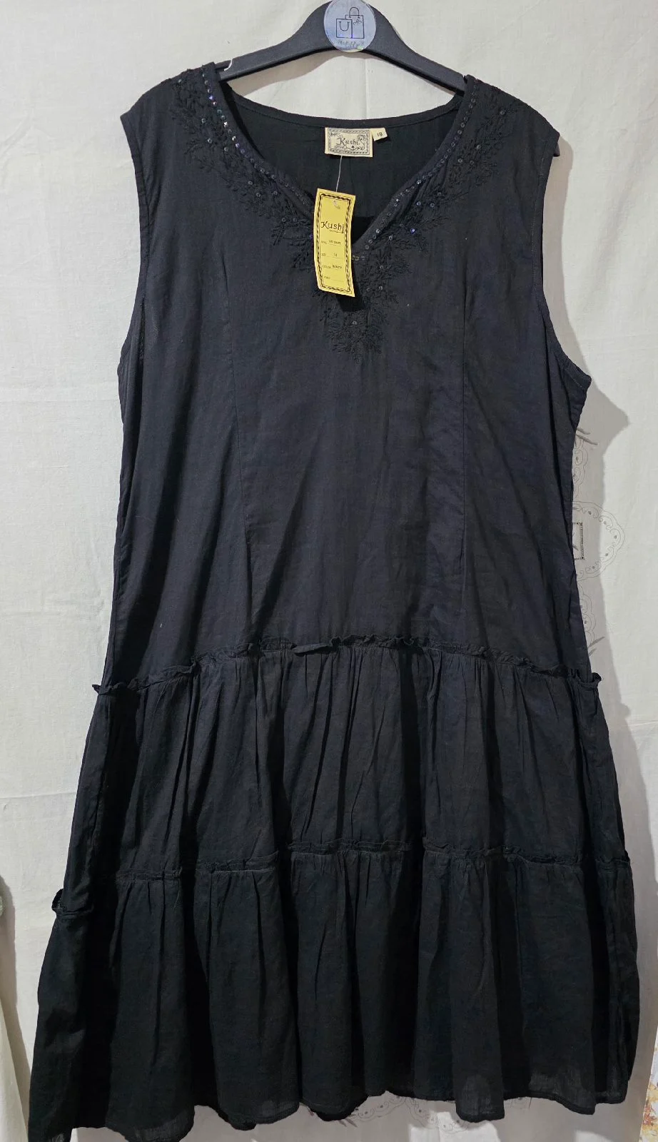 Kushi Black embellished tiered dress size 18, bnwt, summer, holidays, goth