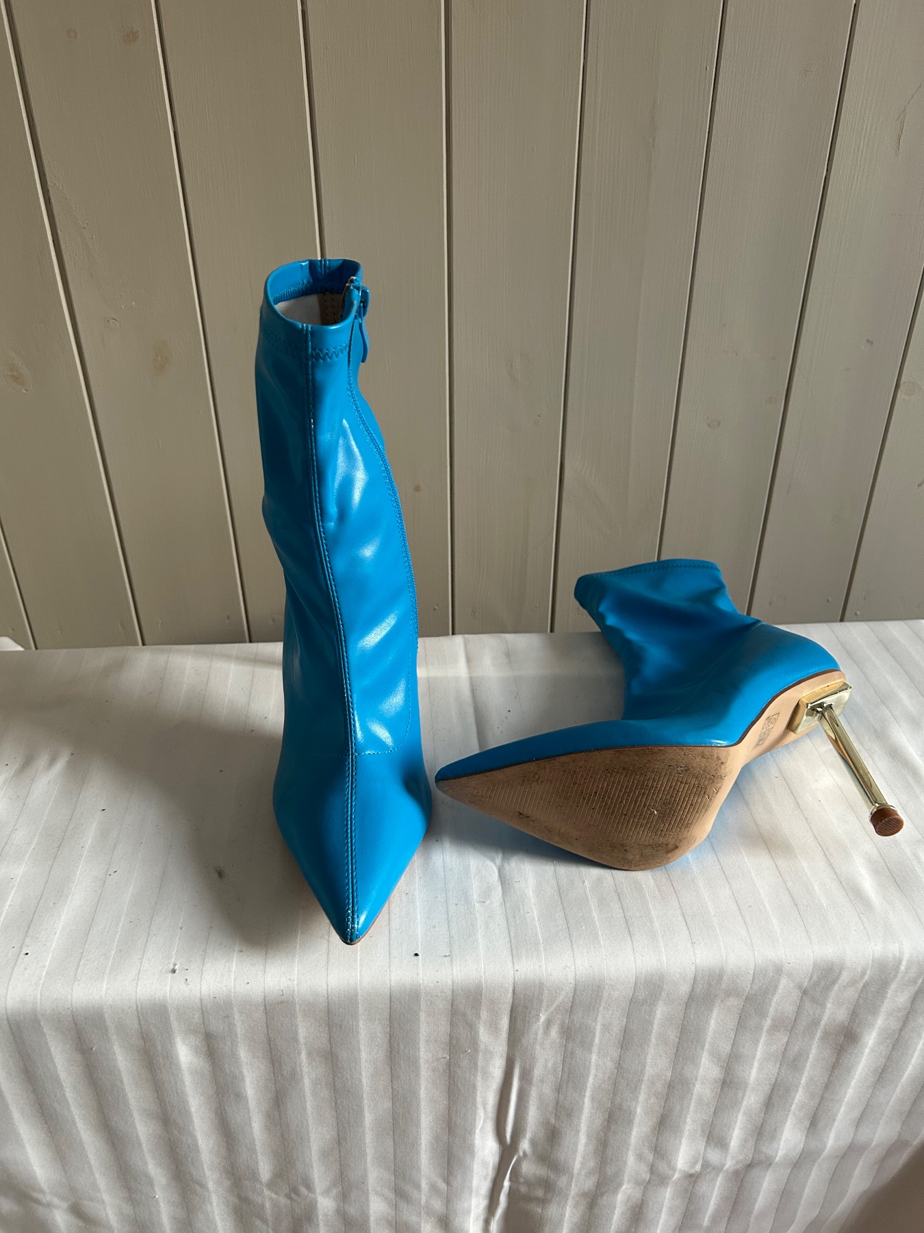 Bright blue ankle boots