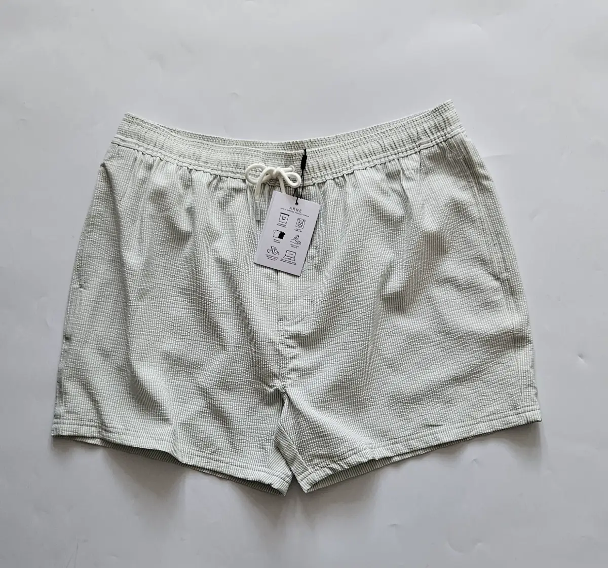 ARNE Men’s Seersucker Stripe Lounge & Swim Shorts – Sage Green (Size XXL)