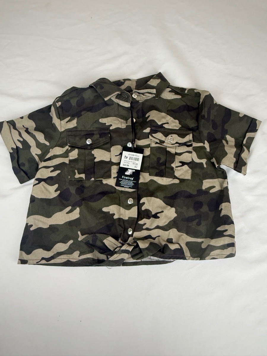 Firetrap Girls Camouflage Shirt 11-12 Years 152cm Short Sleeve Button Up NWT