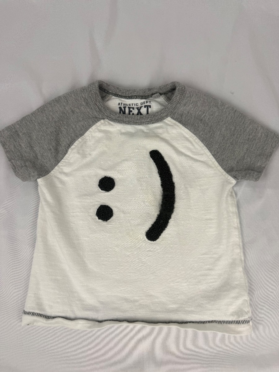 Next Baby Happy Smile Face T-Shirt 6–9 Months White Grey Cotton Tee