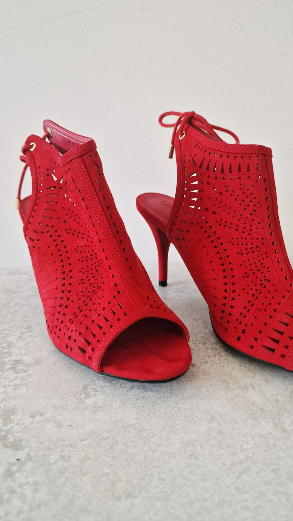 M&S Red Laser Cut Peep Toe Heels