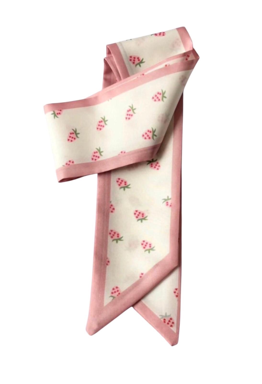 Pink & Cream Strawberry Pattern Skinny Scarf