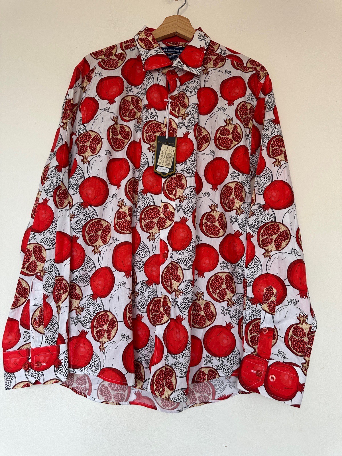 Oscar Banks Platinum Collection Pomegranate Print Shirt XL BNWT 100% Cotton