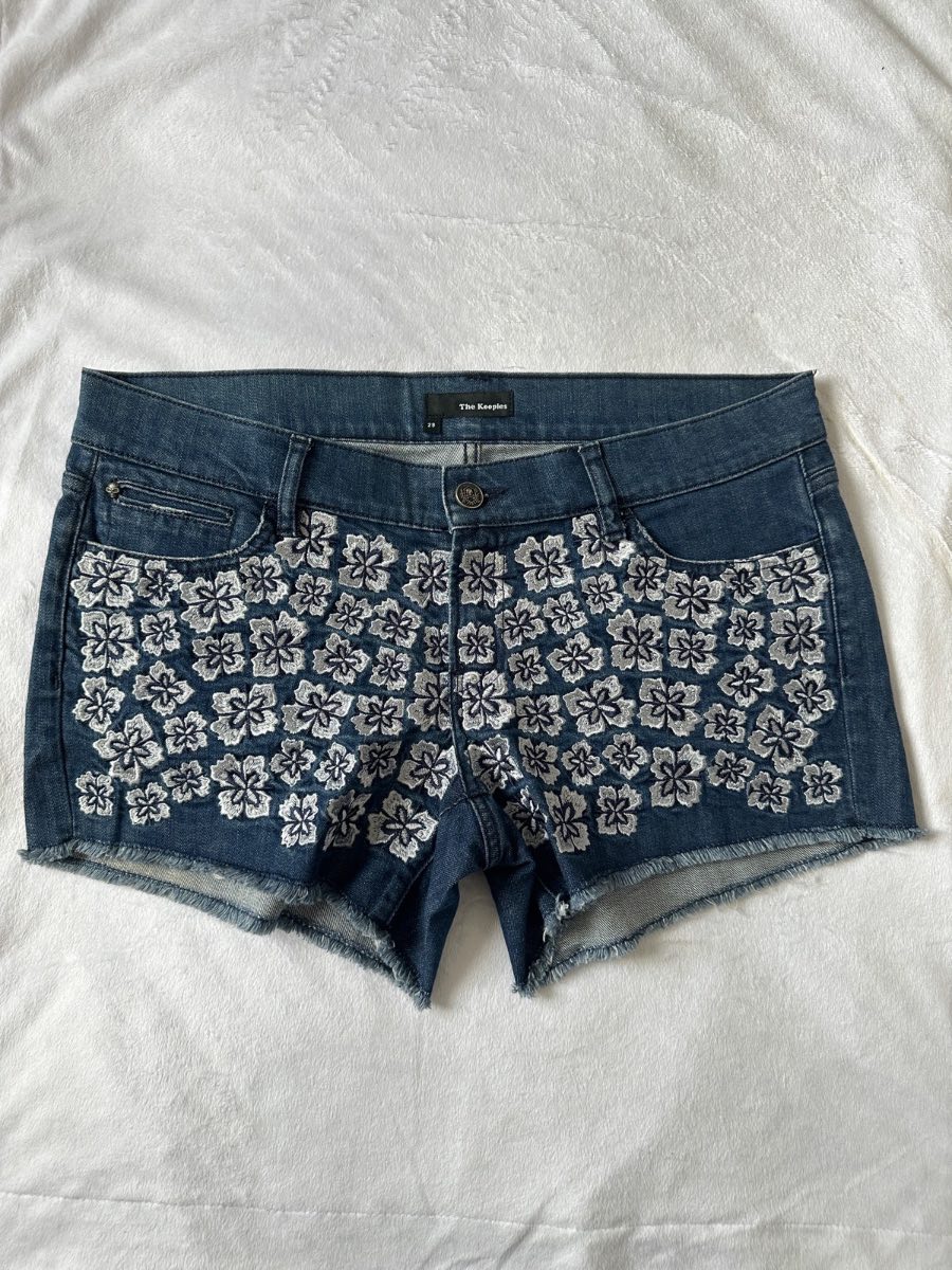 The Kooples Embroidered Denim Shorts Floral Festival Designer Blue UK 10
