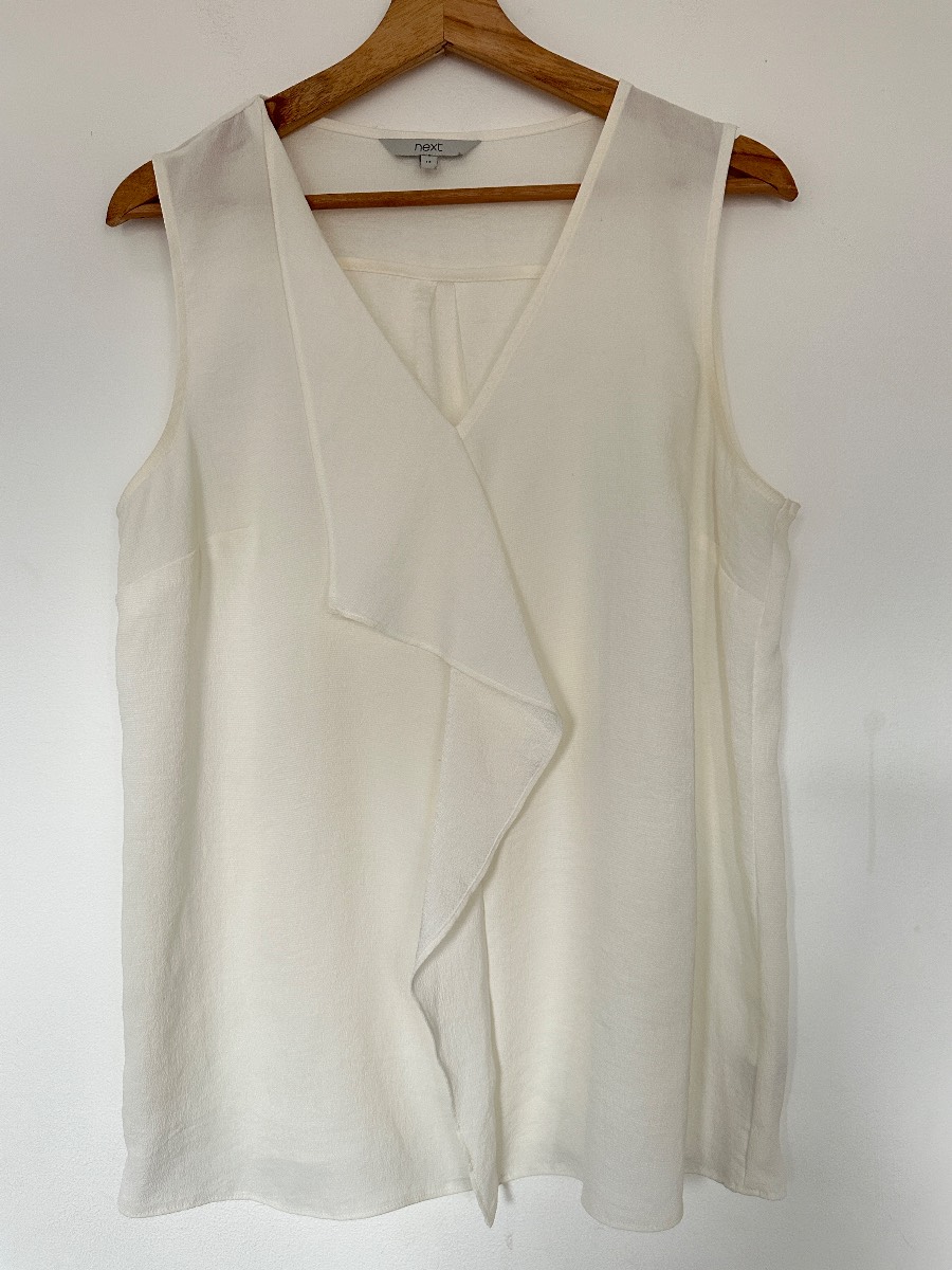 Next Ivory Cream Sleeveless Wrap Front Blouse UK 14 Smart Elegant Draped Top Office Casual