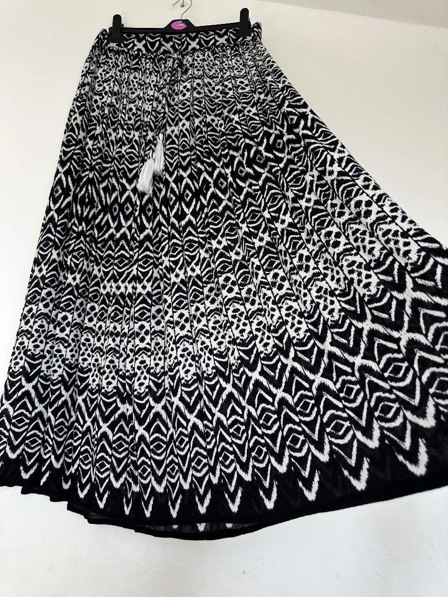 ROMAN Black & White Pleated Maxi Skirt UK 12 Abstract Print 2 Pockets