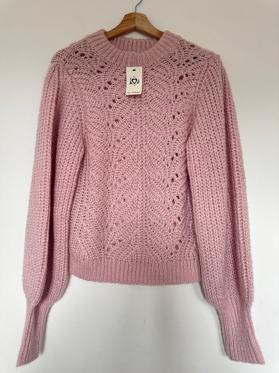 BNWT Miss Selfridge Pink Pointelle Cable Knit Jumper UK 14