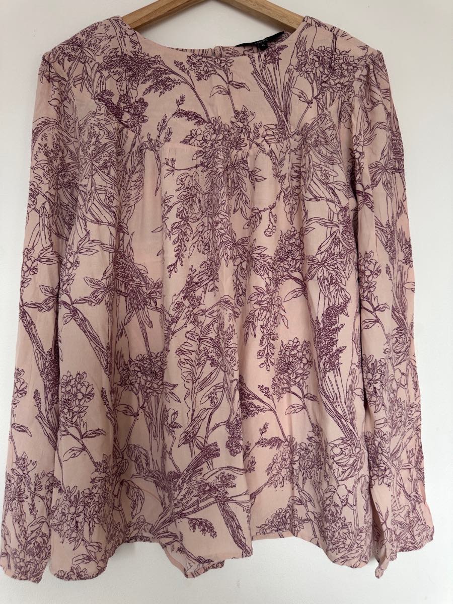 Next Women’s Botanical Floral Print Blouse UK 14 Blush Pink Long Sleeve Smart Top