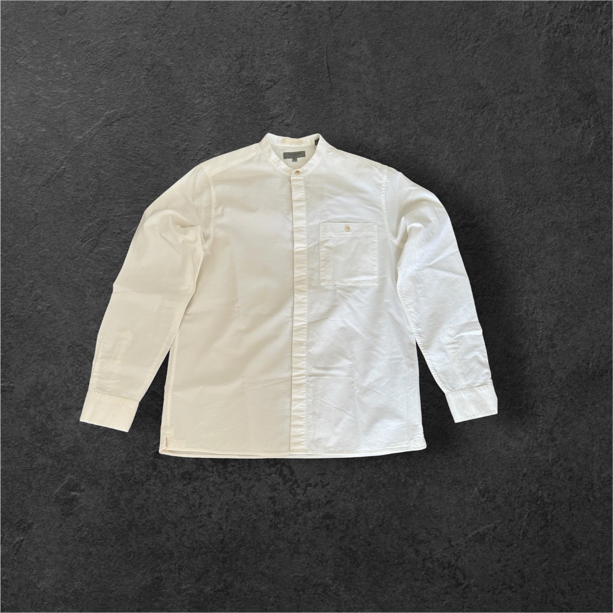 Ted Baker London White Grandad Collar Shirt Size 3 (Medium) 100% Cotton Long Sleeve Smart Casual