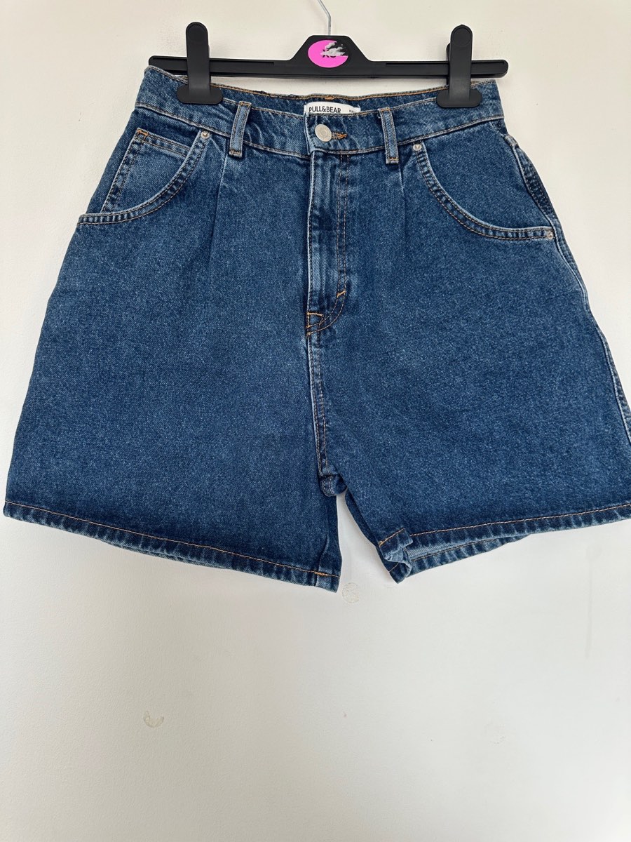 Pull&Bear Women’s Blue Denim Shorts UK 6 EUR 34 High Waisted Wide Leg A-Line Casual