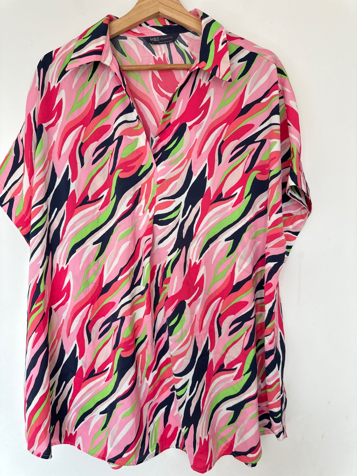 M&S Collection Abstract Print Blouse UK 16 Pink Green Navy