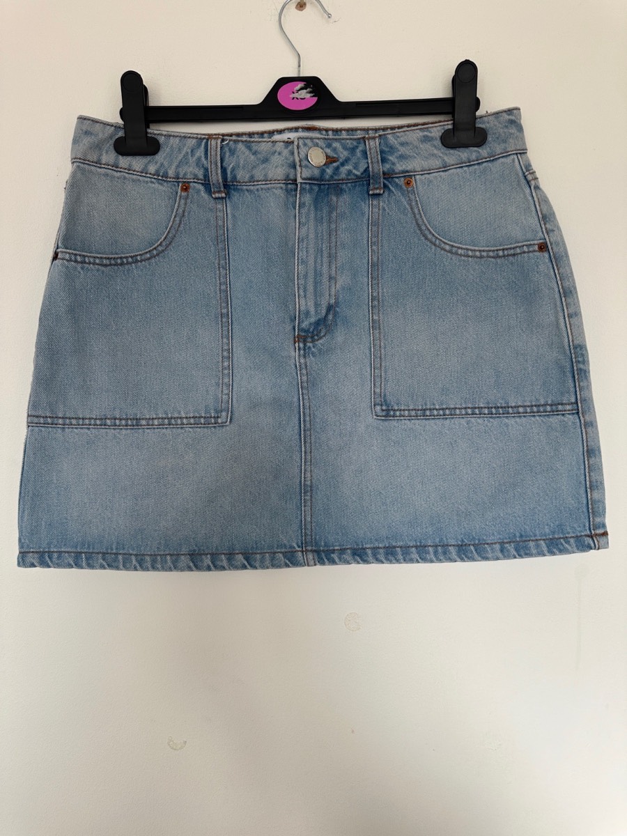 Miss Selfridge Denim Mini Skirt UK 12 Light Blue Y2K A-Line Summer Festival
