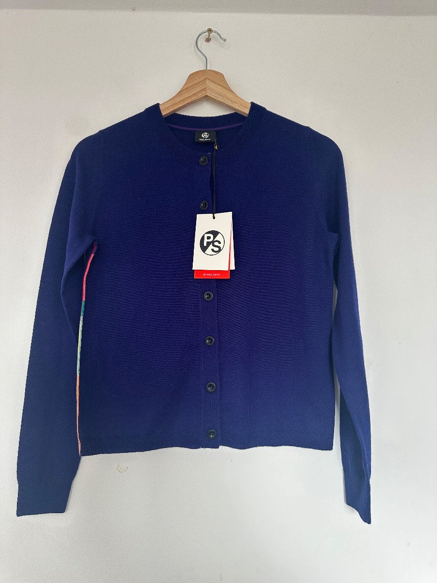 PS Paul Smith Women’s 95% Wool Navy Blue Cardigan BNWT Multicolour Stripe