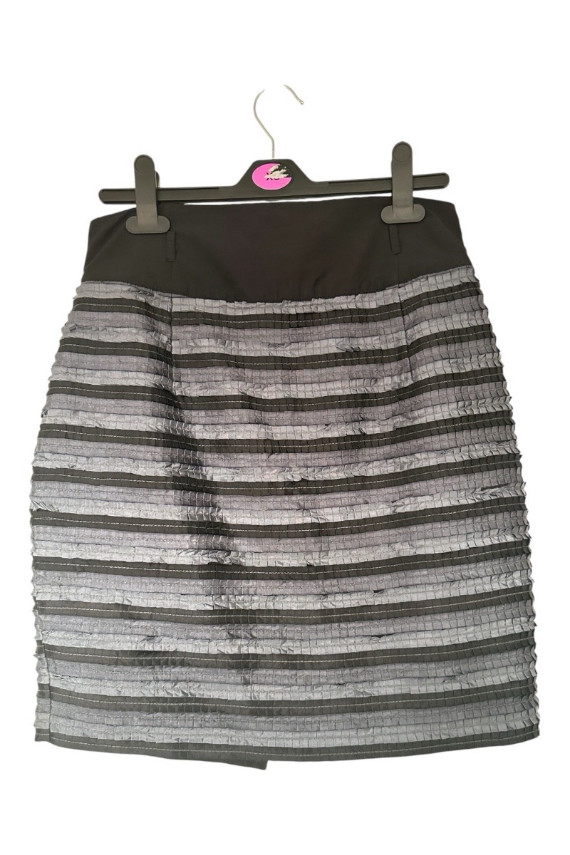 Reiss Grey & Black Textured Stripe Mini Skirt UK 8 Designer Smart Elegant