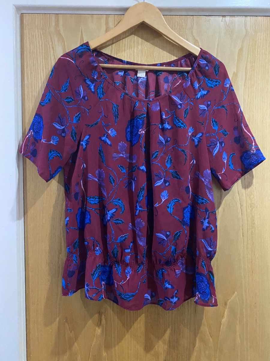 Monsoon Mauve & Blue Floral Print Sheer Blouse Size 12