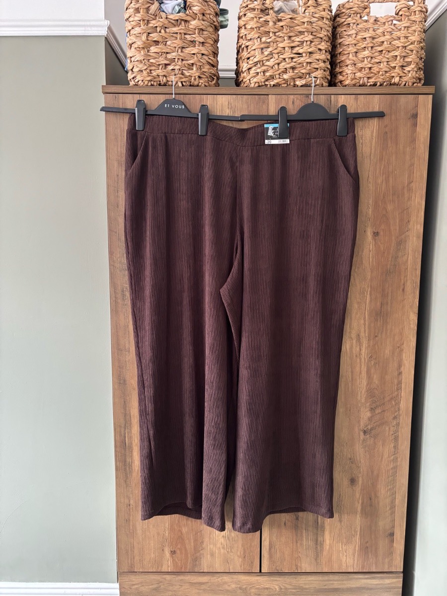 Wide Leg Crinkle Trousers Brown Size 28 Long Et Vous Plus Size