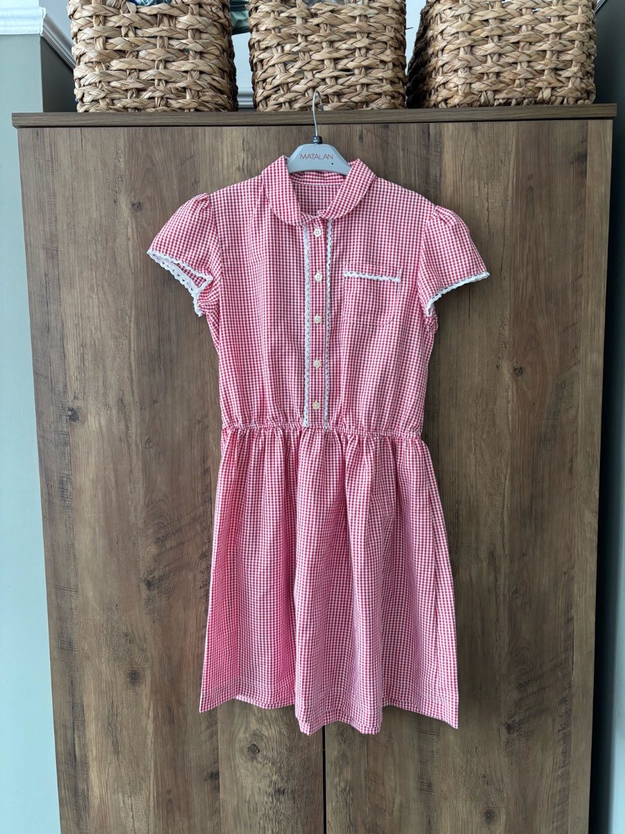 Girls Red Gingham Summer School Dress Age 12