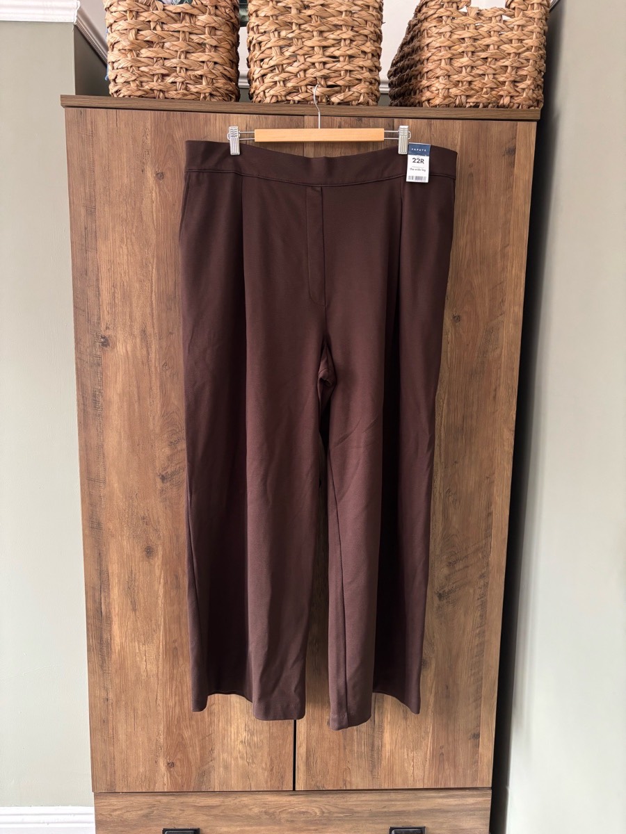 Wide Leg Pull On Brown Work Trousers Size 22 Regular Length Plus Size