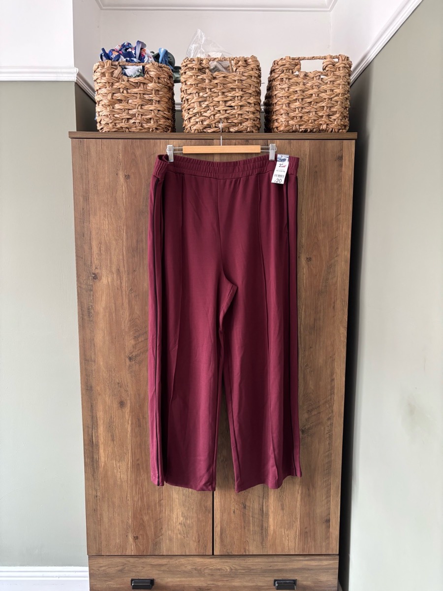 Ladies Burgundy Wide Leg Trousers Side Stripe Plus Size 24