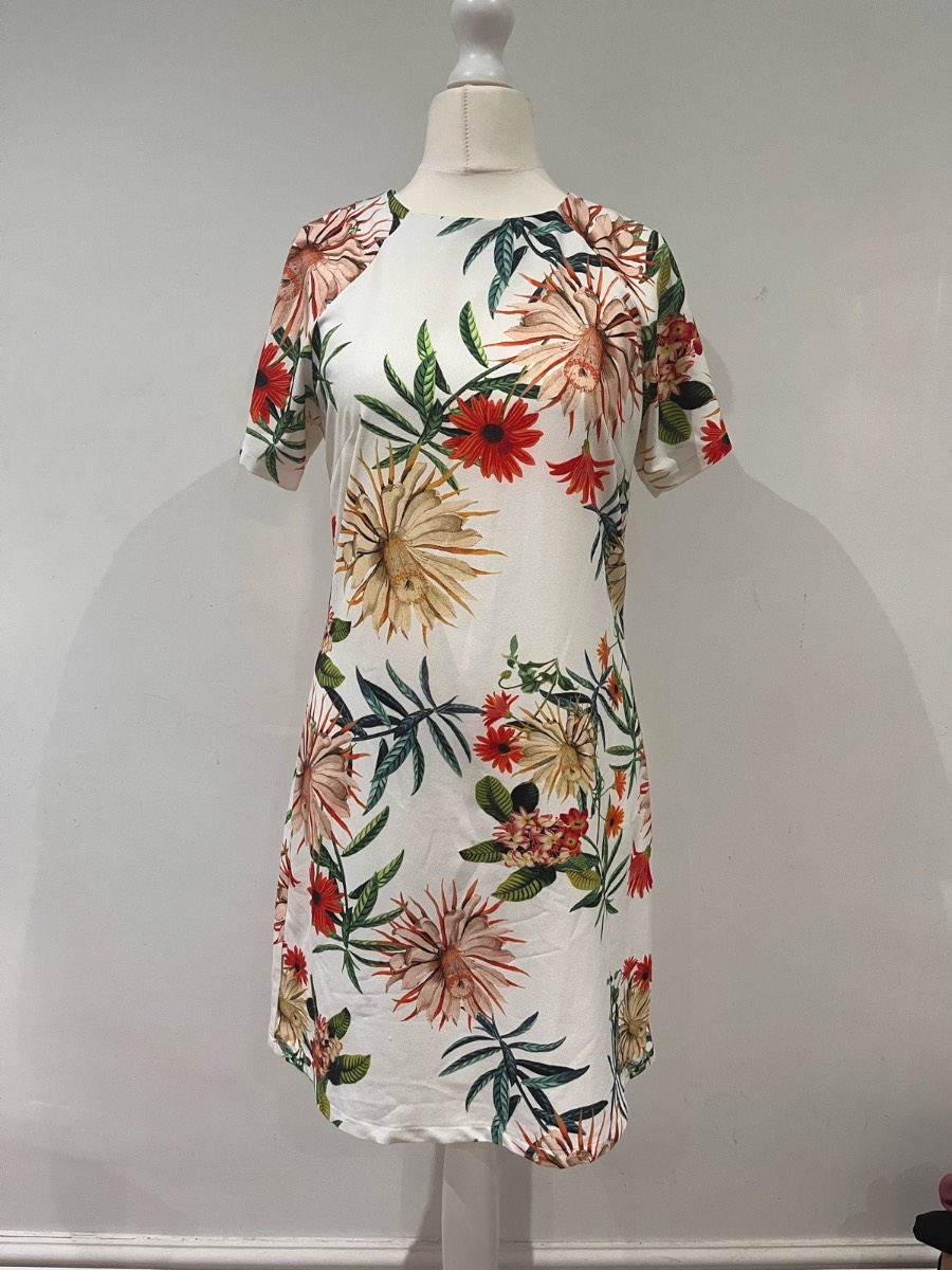 Girls On Film White Tropical Floral Print Shift Dress Size 12 Holiday