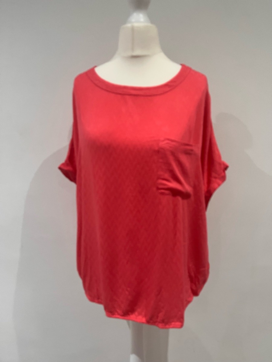 Papaya Size 18 Coral Red Viscose Chevron Textured Blouse