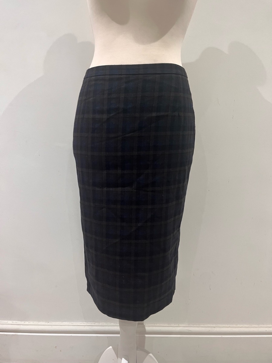 Jigsaw Size 10 Navy Black Tartan Check Pencil Midi Skirt