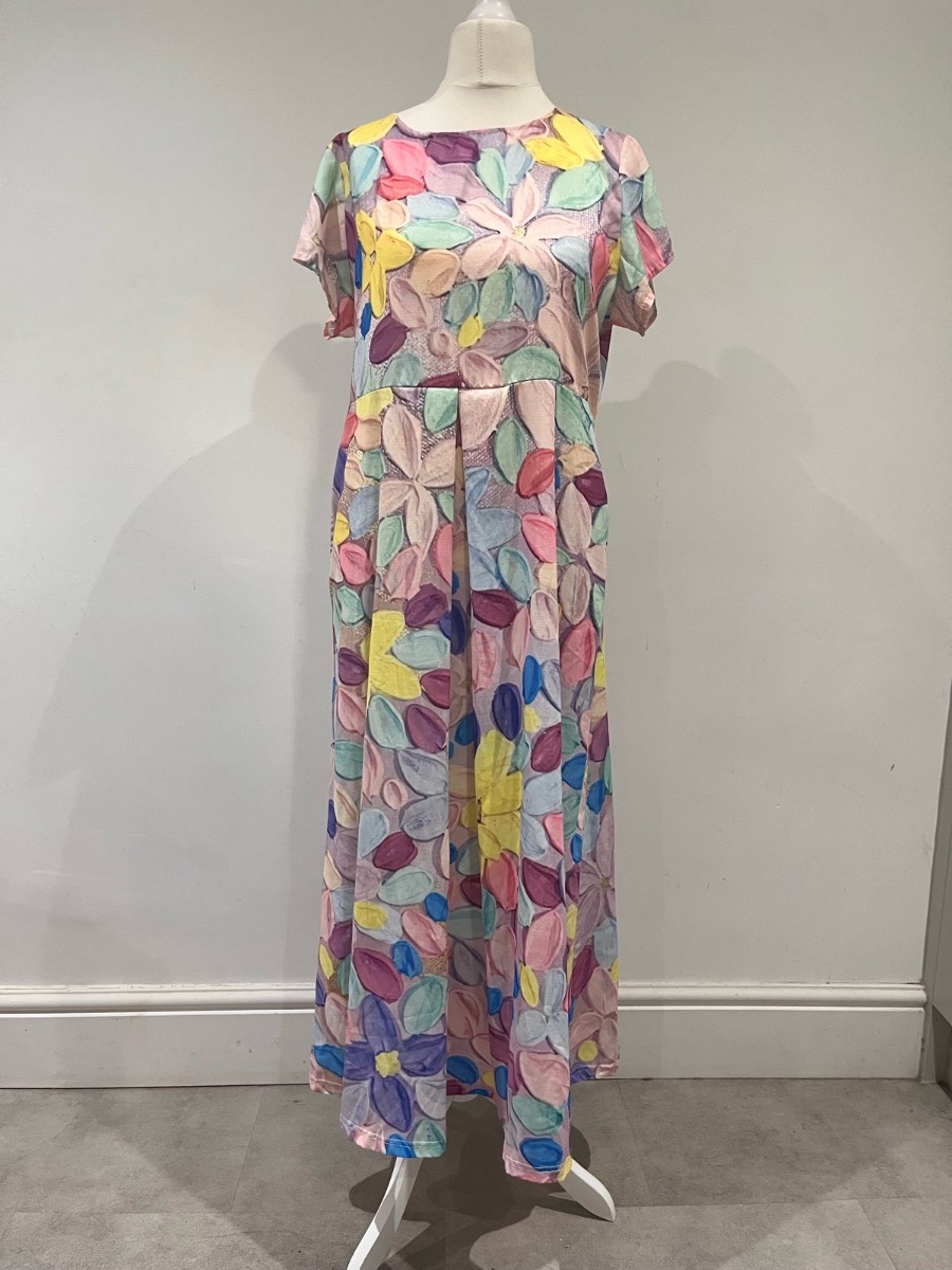 Shein Multicolour Floral Print Short Sleeve Maxi Dress Size M