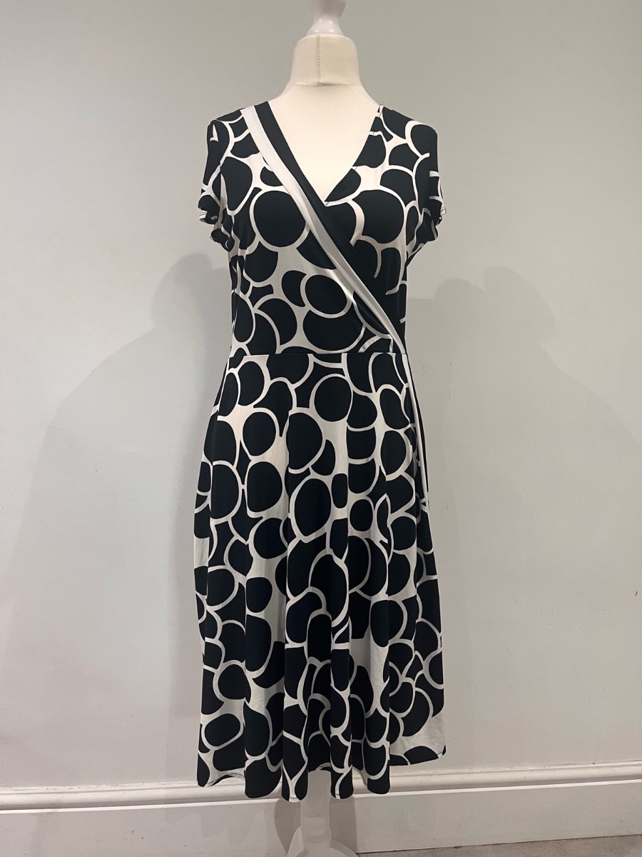 Next Black White Abstract Print Wrap Midi Dress Size 14
