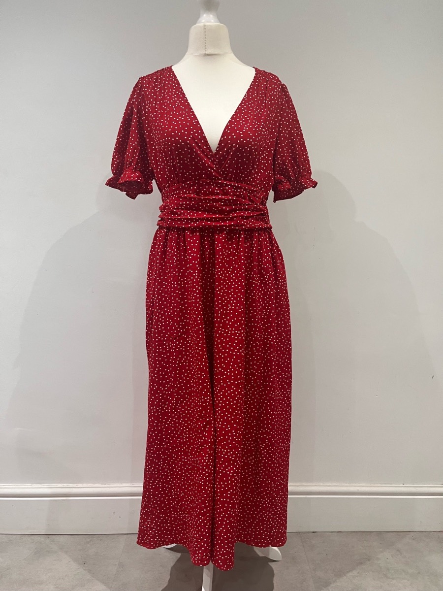 Shein Size XL UK 16 Red White Polka Dot Wrap Style Maxi Dress
