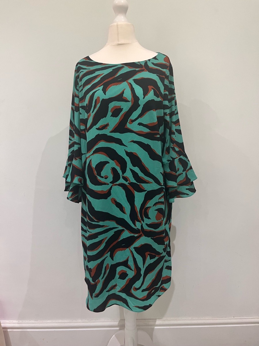 Wallis Size 18 Teal Animal Print Bell Sleeve Shift Dress