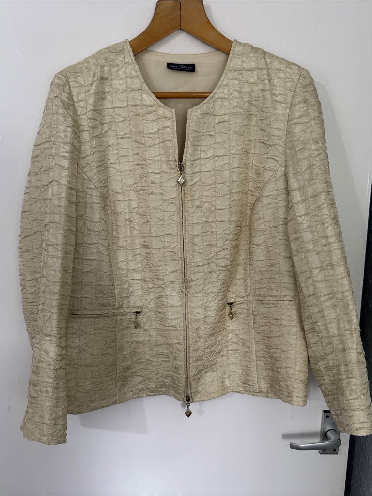 Sixth Sense Cream Textured Zip Front Jacket Smart Occasion Evening Wear Size 16