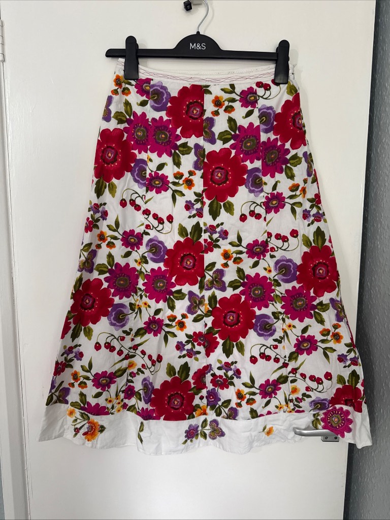 Per Una white and pink vibrant cotton midi skirt size 10