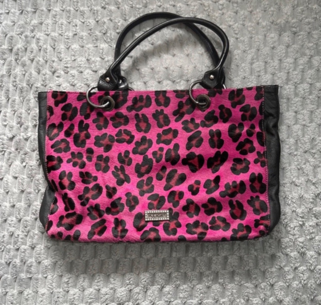 Pulicati Italian leather hot pink leopard print tote bag