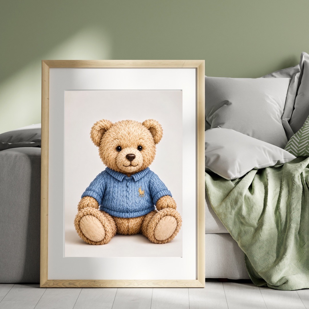 4X teddy bear blue nursery prints