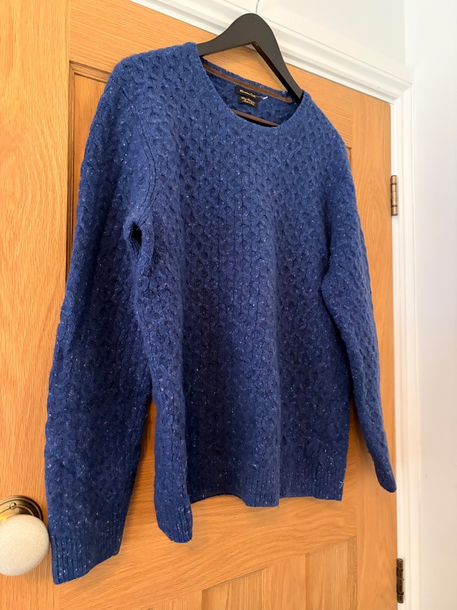 Massimo Dutti Mens Large Blue Cable Knit Wool Cashmere Sweater Made in Italy