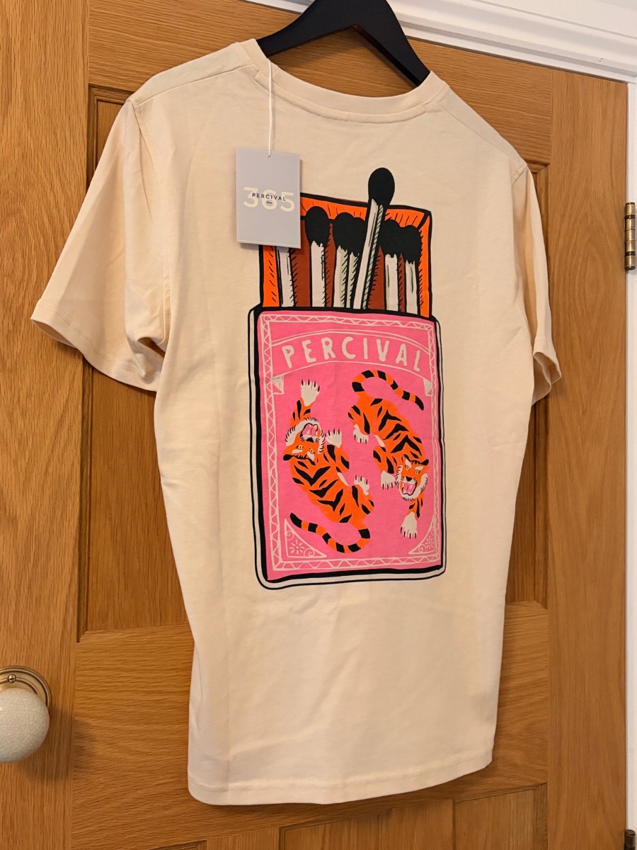 Percival "Tiger Matchbox" Cream Graphic Tee - Size Small - Brand New With Tags