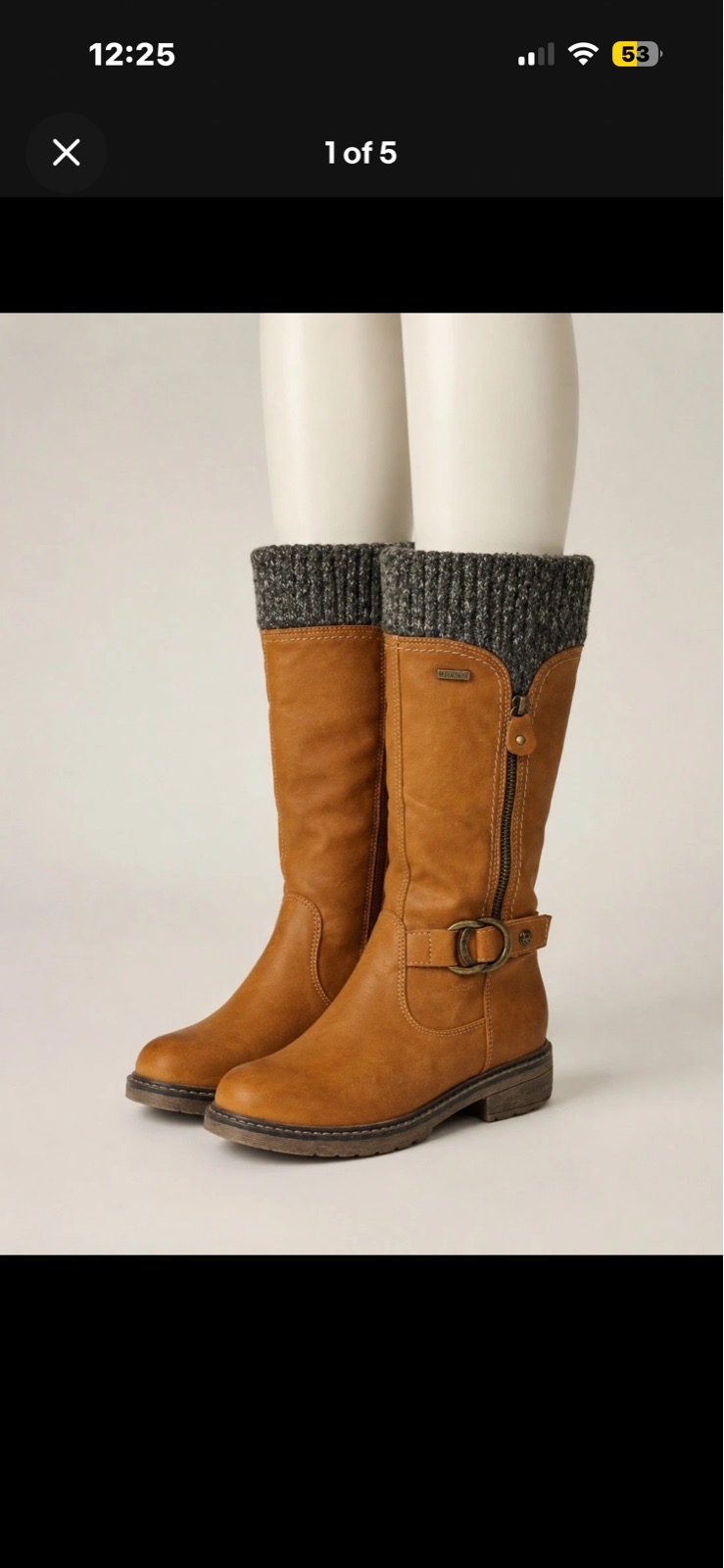 Size 5 weather proof water proof brown tan long lined winter boots