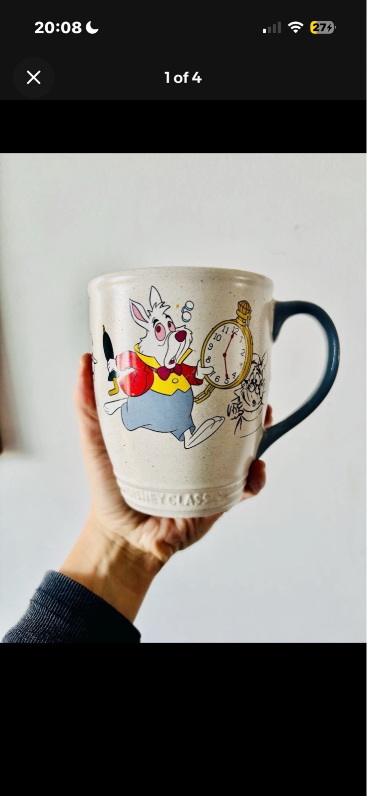 Disney Mr Rabbit Disney Store, Alice In Wonderland Mug Excellent Condition Rare