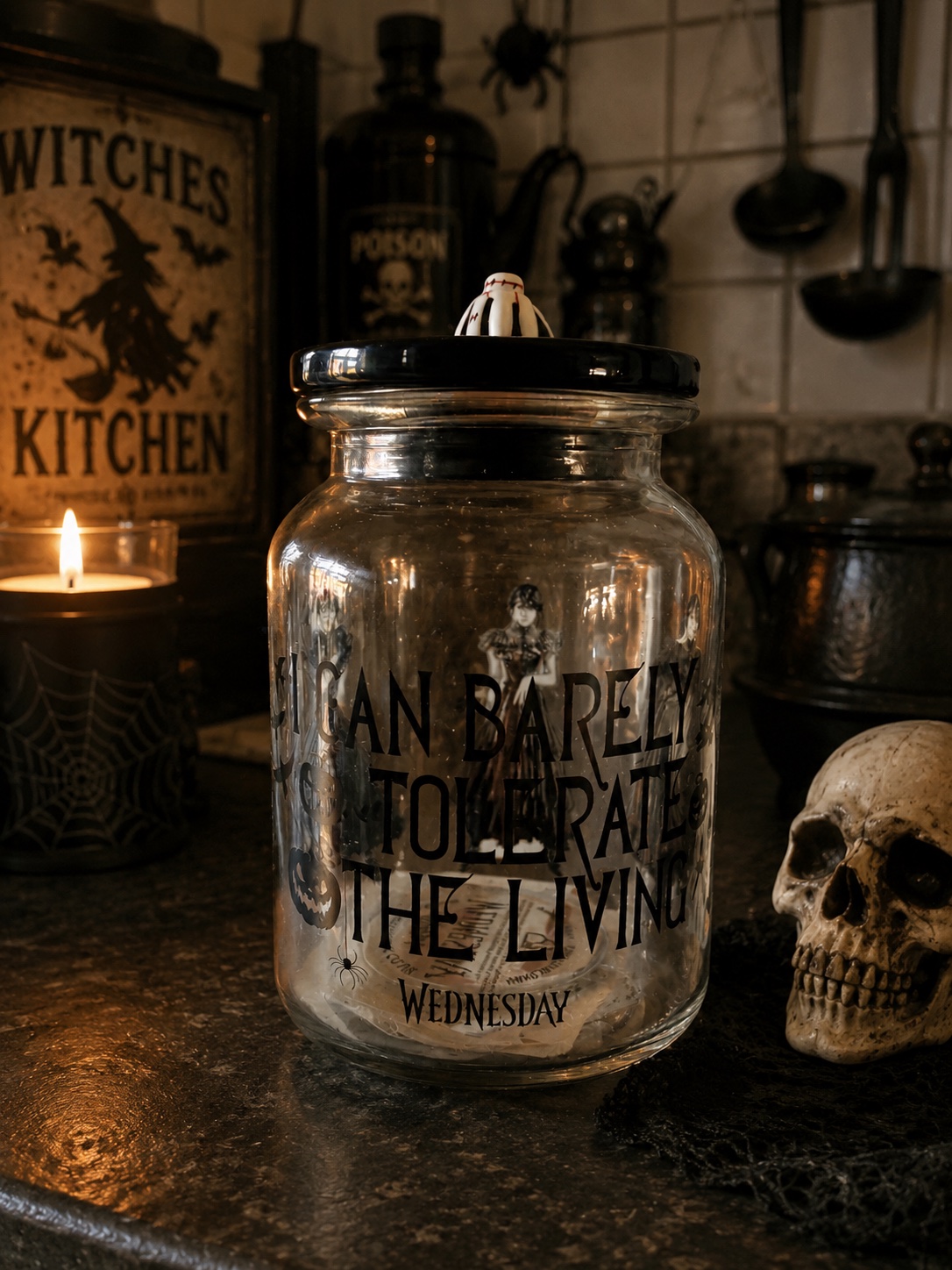 Wednesday Addams Gothic slogan glass sweet/food jar