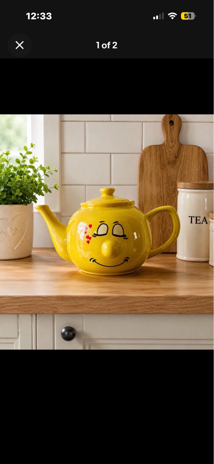 Vintage 90s yellow Trade Winds happy face teapot Funny Face Sleepy Eyes