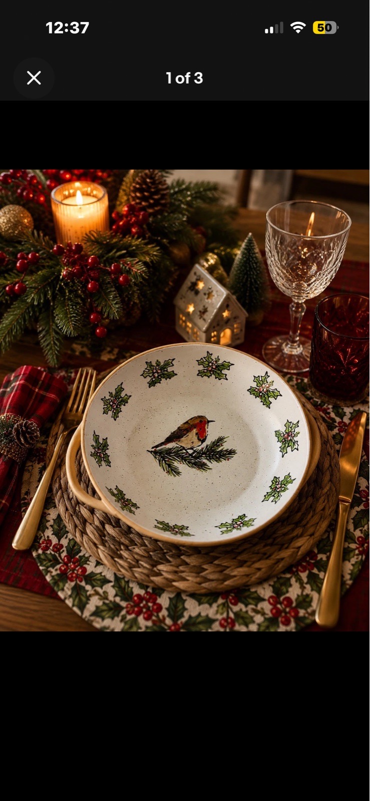Large Ceramic/Stone Robin/Christmas Themed Serving Bowl