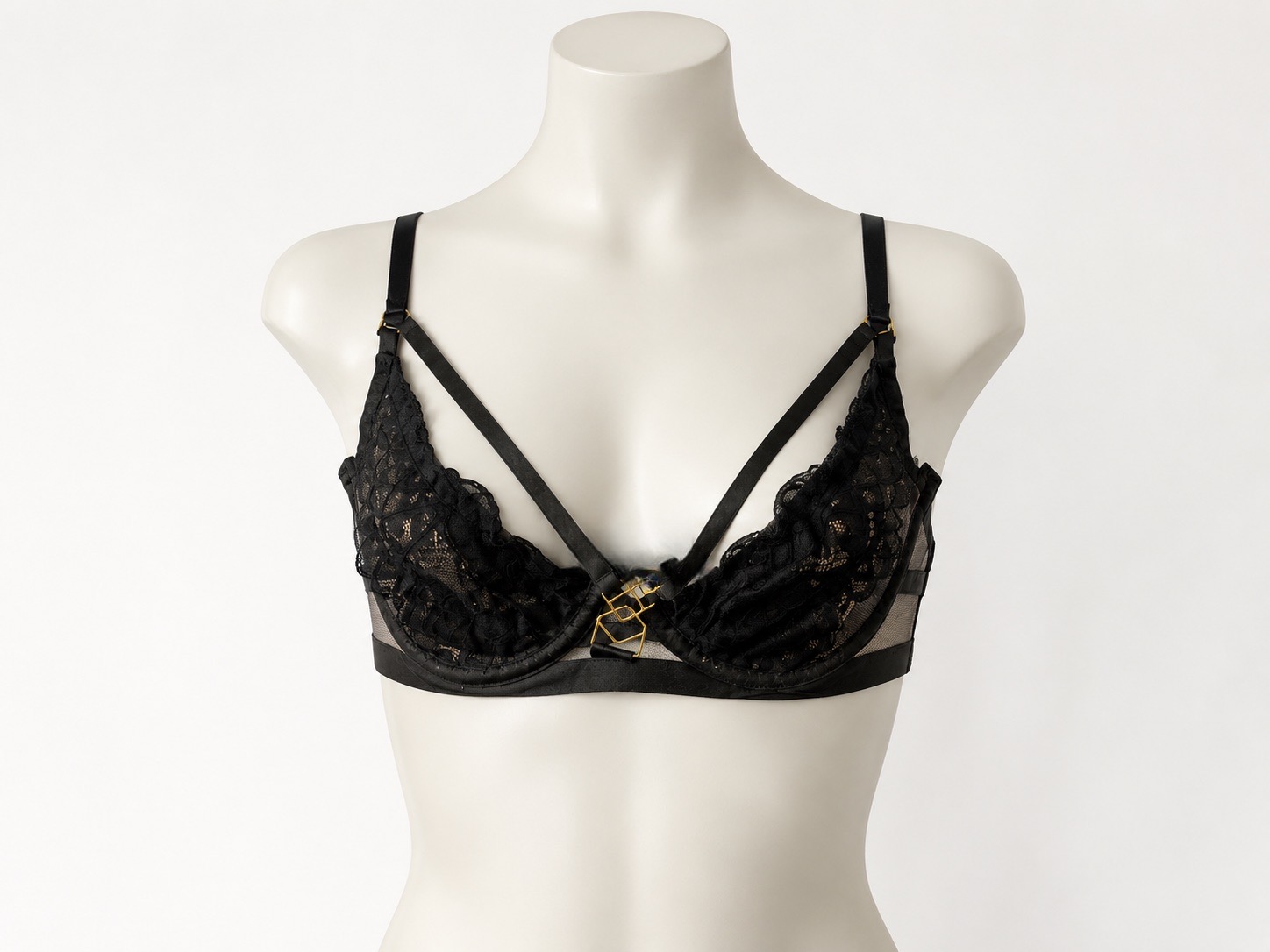 Ann summers black simple lace bra with gold detail