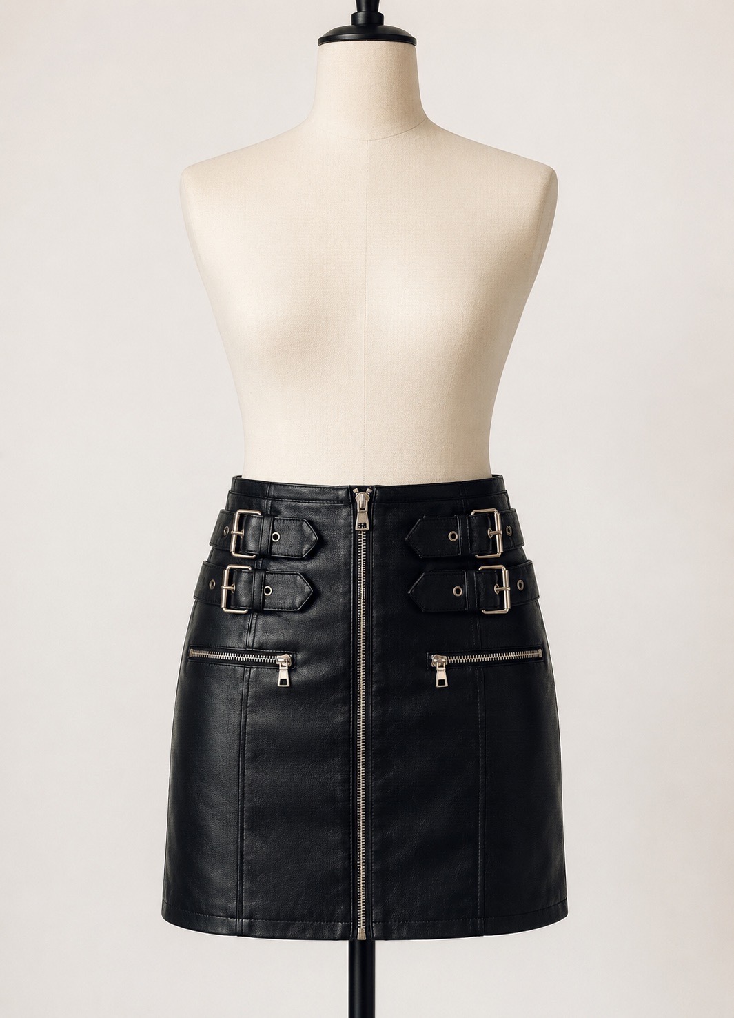 Topshop Size 8 Faux Leather Buckle Detail High Waisted Mini Skirt