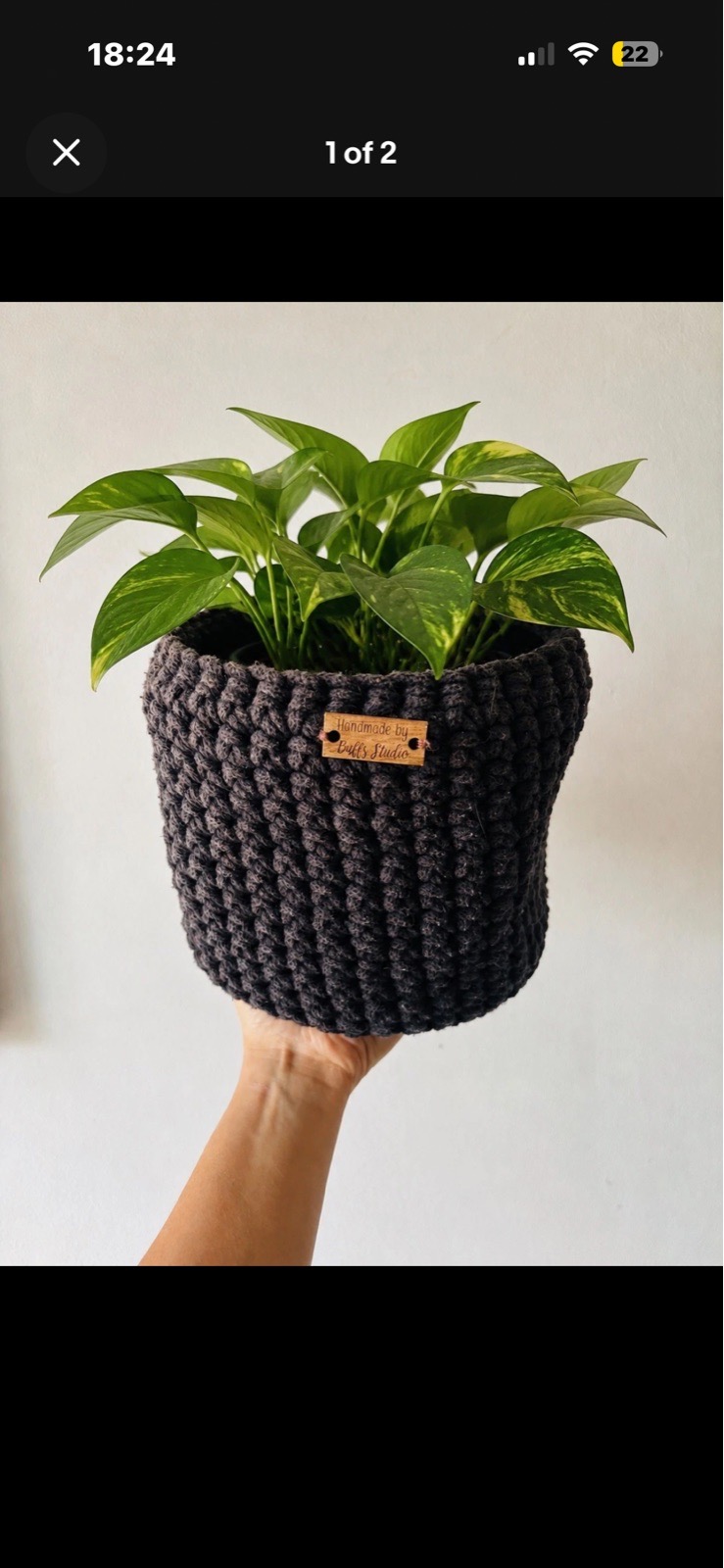 Handmade black crochet storage / plant basket