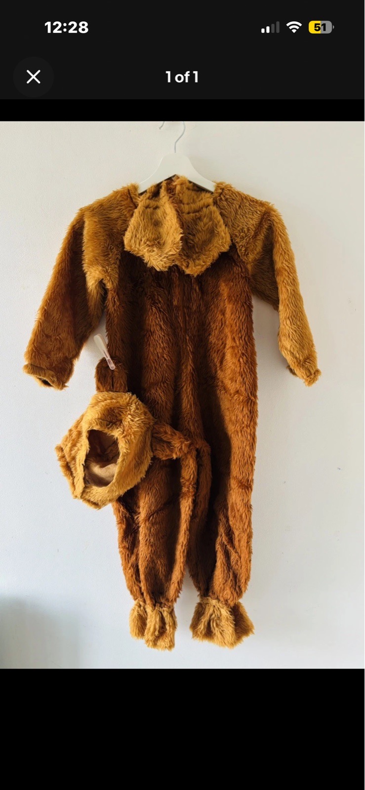Handmade & Hand Sewn Kids Fluffy Teddy Bear Costume With Head Piece And Mittens
