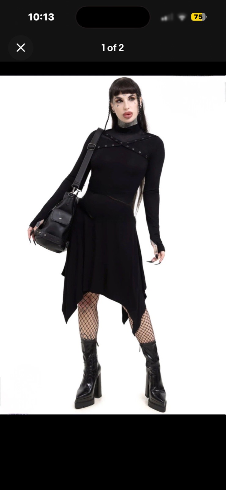Killstar Midnight Riot mesh neck Gothic Size 8 Long Sleeve Black Dress