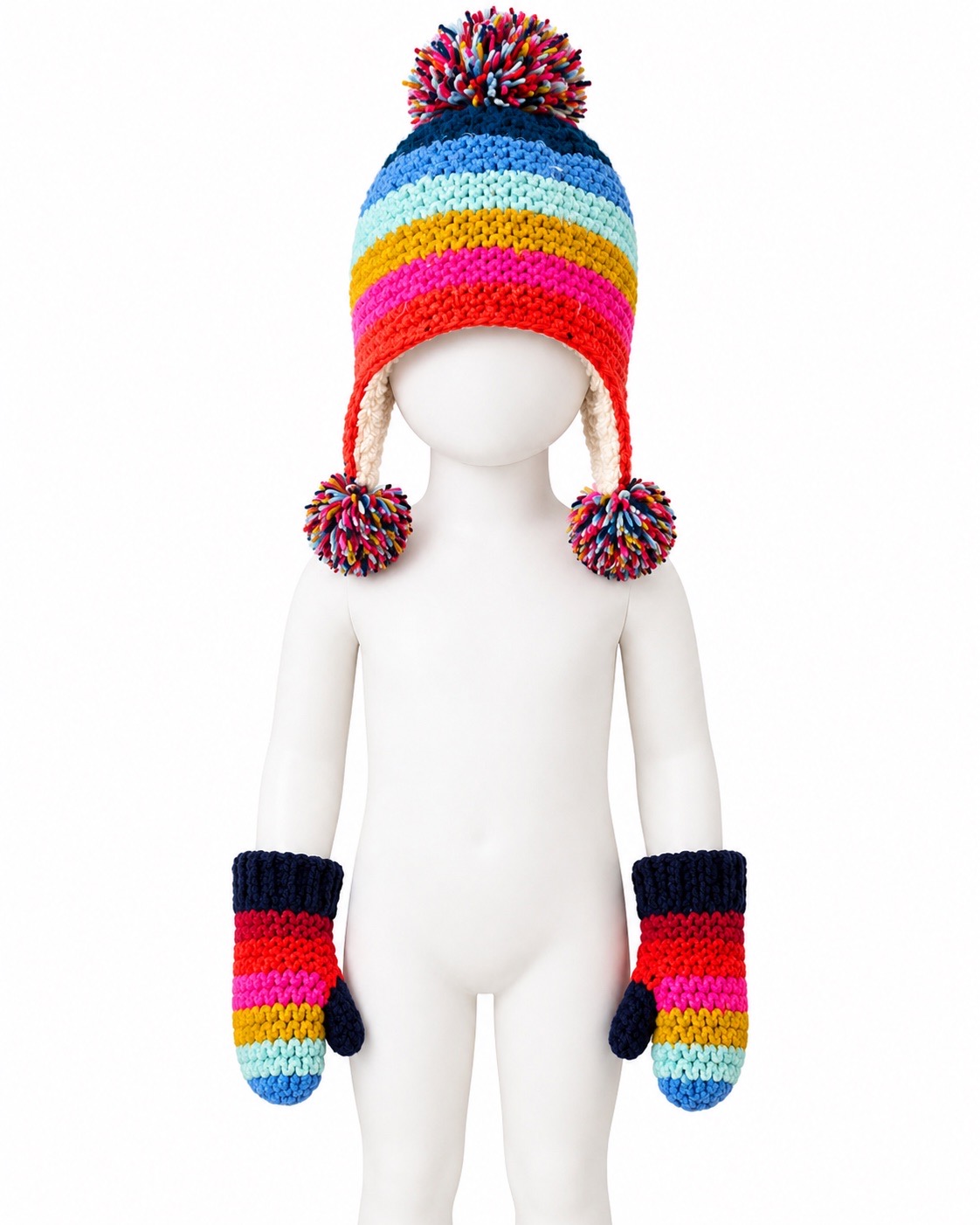 Size 5/6 years fluffy rainbow winter hat and mitts set