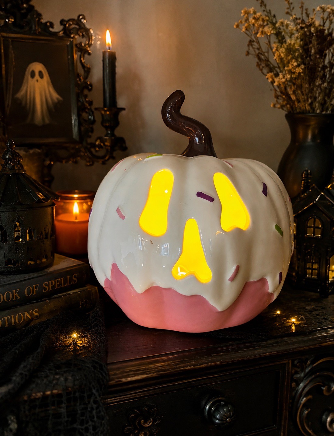 T.K Maxx halloween summerween pink sprinkles light up ceramic pumpkin ornament